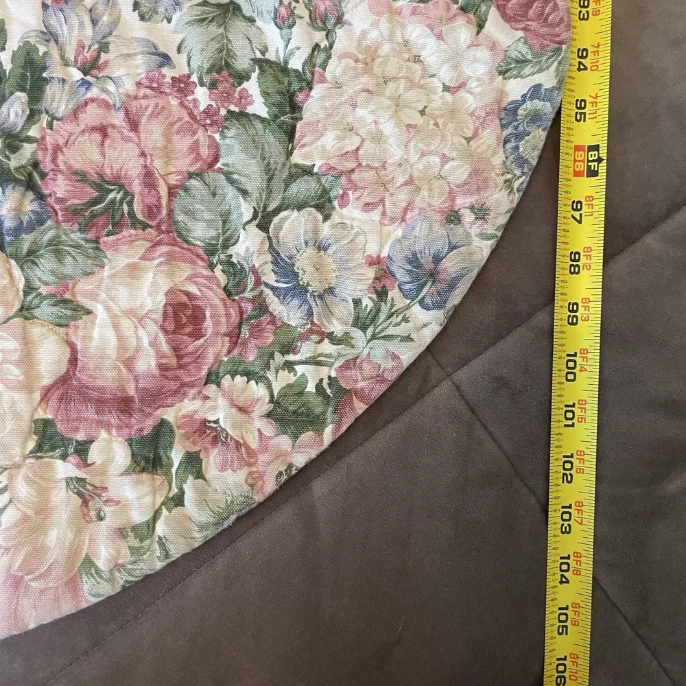 Vtg Cottagecore Floral Quilted Bedspread Twin Size Pink Blue Cabbage Rose Shabby